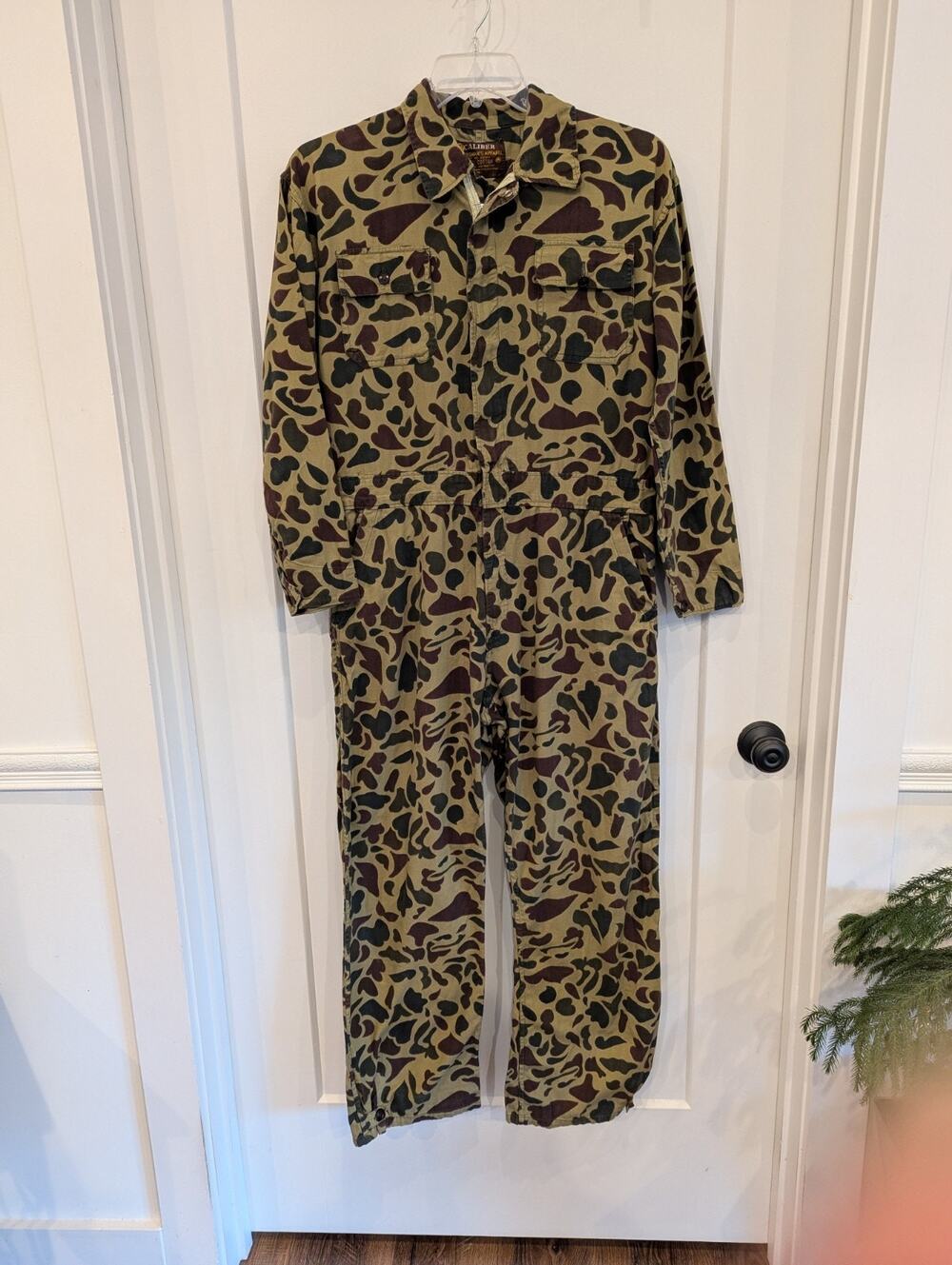 Vintage Caliber Sportsmans Apparel Camo Coverall Full Zip Suit Sz M 100% Cotton